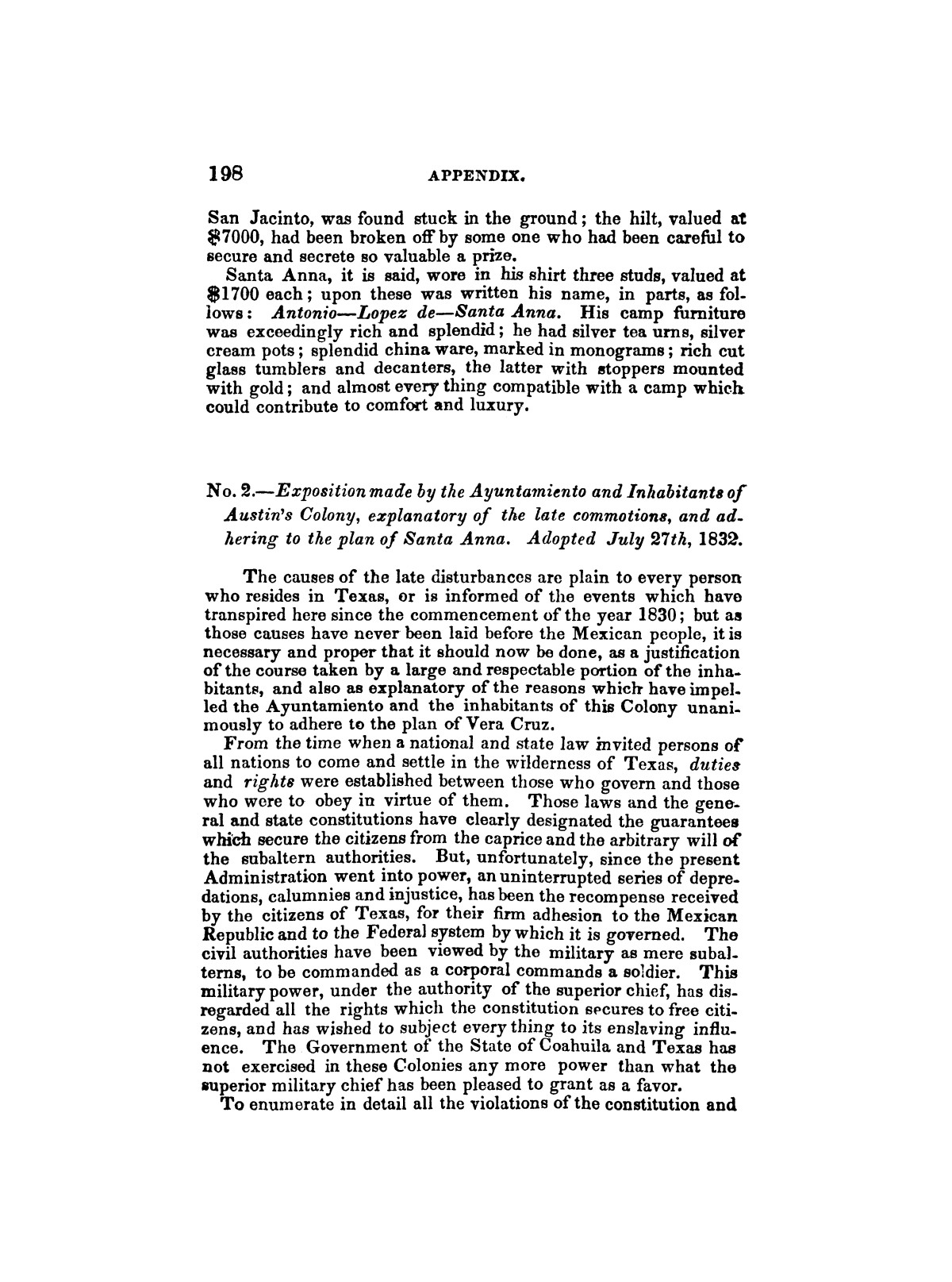 History of the Revolution in Texas, Particularly of the War of 1835 & '36; Together With the Latest Geographical, Topographical, and Statistical Accounts of the Country, From the Most Authentic Sources. Also, an Appendix.
                                                
                                                    [Sequence #]: 210 of 227
                                                