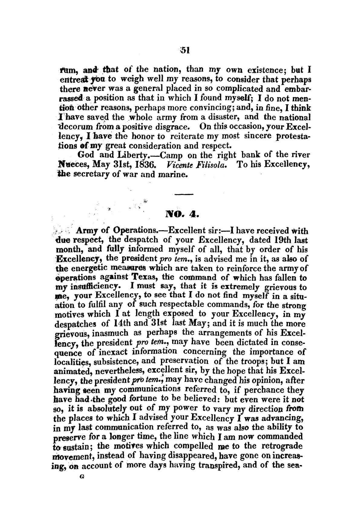 Evacuation of Texas : translation of the Representation addressed to the supreme government / by Vicente Filisola, in defence of his honor, and explanation of his operations as commander-in-chief of the army against Texas.
                                                
                                                    [Sequence #]: 54 of 72
                                                