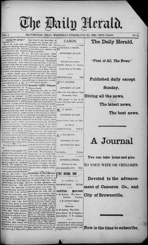 Primary view of object titled 'The Daily Herald (Brownsville, Tex.), Vol. 1, No. 15, Ed. 1, Wednesday, July 20, 1892'.