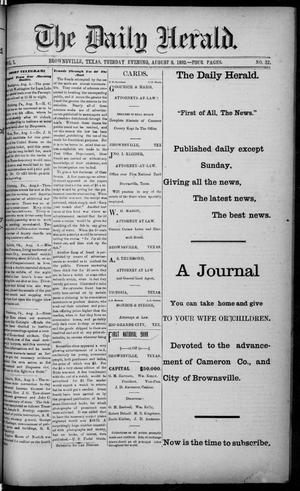 Primary view of object titled 'The Daily Herald (Brownsville, Tex.), Vol. 1, No. 32, Ed. 1, Tuesday, August 9, 1892'.