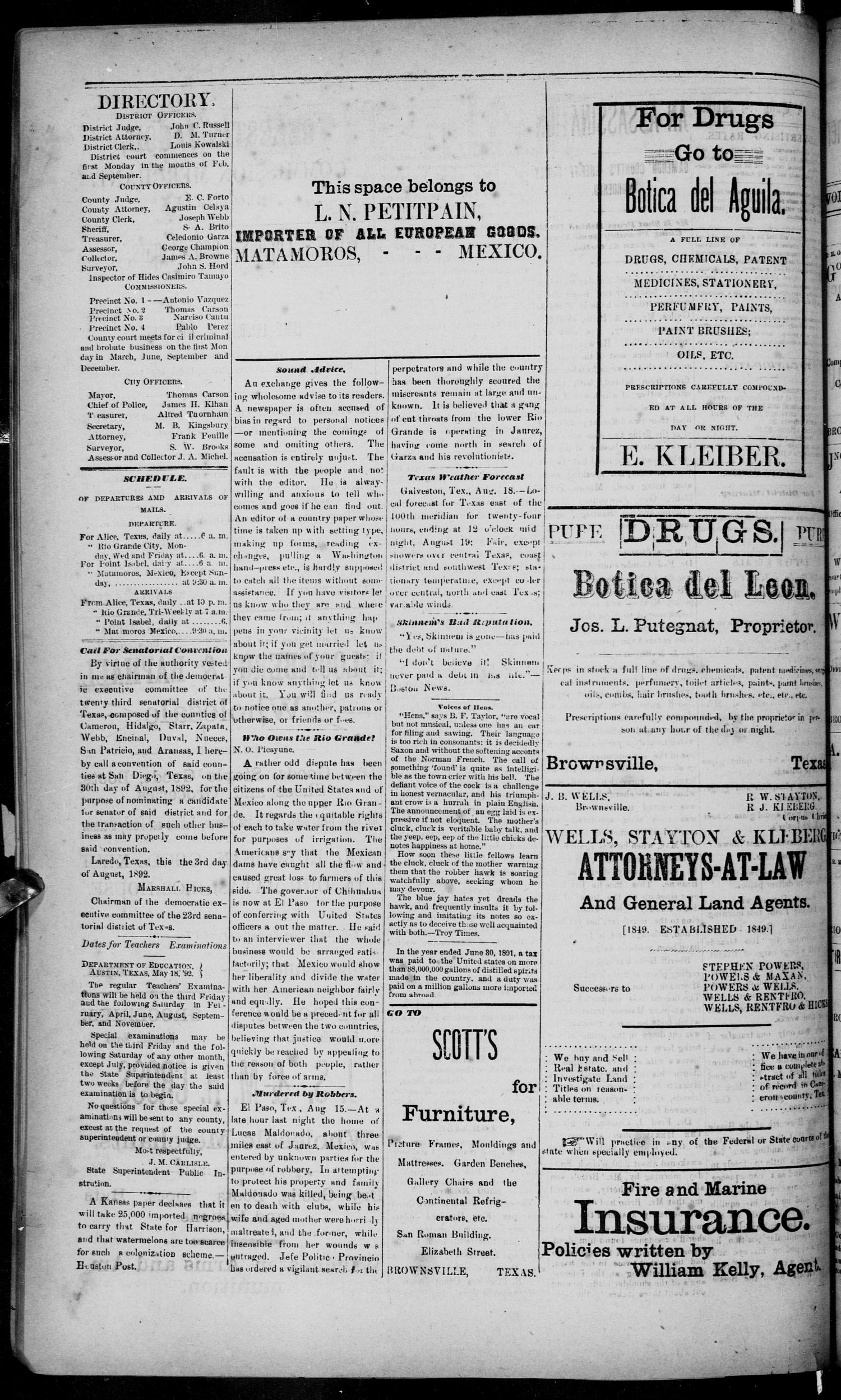 The Daily Herald (Brownsville, Tex.), Vol. 1, No. 43, Ed. 1, Monday, August 22, 1892
                                                
                                                    [Sequence #]: 4 of 4
                                                