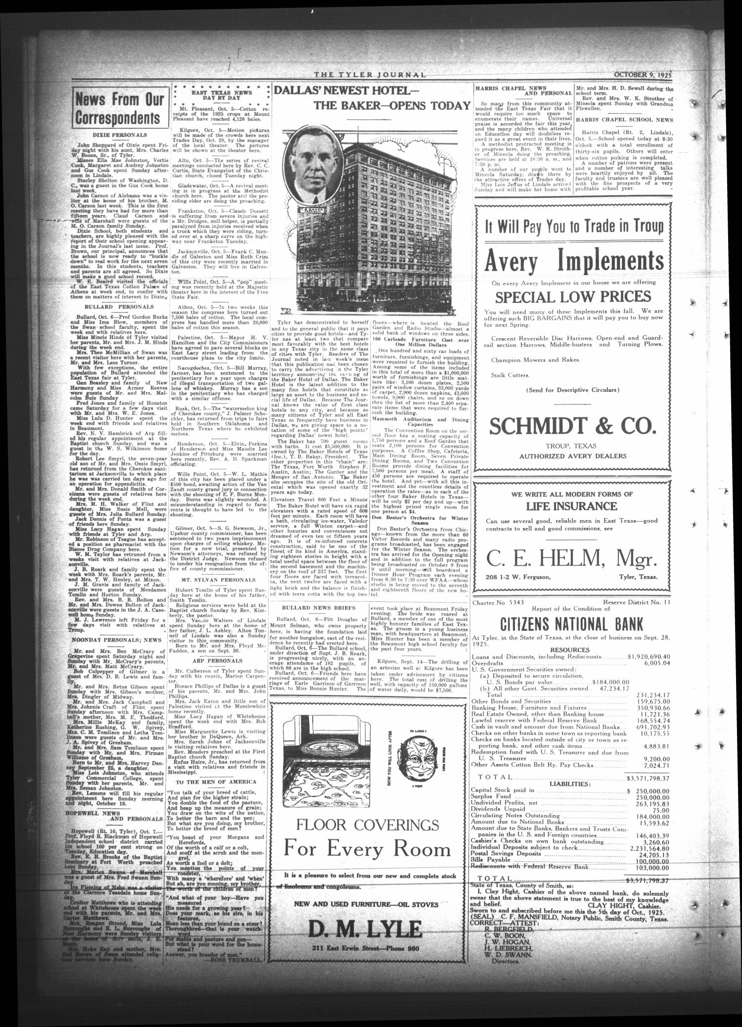 The Tyler Journal (Tyler, Tex.), Vol. 1, No. 23, Ed. 1 Friday, October 9, 1925
                                                
                                                    [Sequence #]: 4 of 8
                                                
