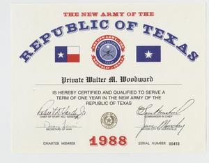 Primary view of object titled '[New Army of the Republic of Texas Certificate]'.