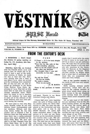 Primary view of object titled 'Věstník (West, Tex.), Vol. 63, No. 16, Ed. 1 Wednesday, April 16, 1975'.