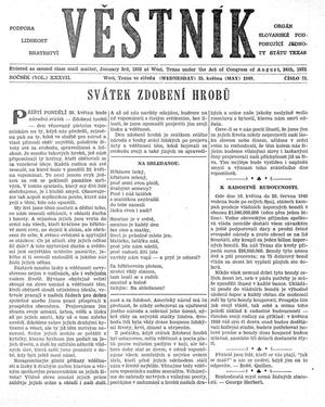 Primary view of object titled 'Věstník (West, Tex.), Vol. 37, No. 21, Ed. 1 Wednesday, May 25, 1949'.