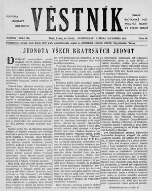 Primary view of object titled 'Věstník (West, Tex.), Vol. 40, No. 40, Ed. 1 Wednesday, October 1, 1952'.