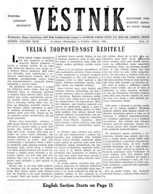 Primary view of object titled 'Věstník (West, Tex.), Vol. 43, No. 14, Ed. 1 Wednesday, April 6, 1955'.