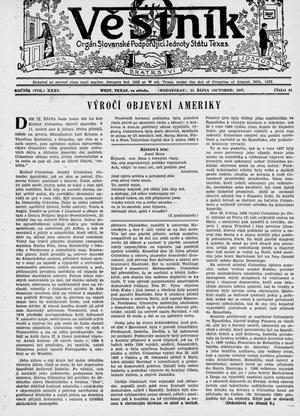Primary view of object titled 'Věstník (West, Tex.), Vol. 35, No. 42, Ed. 1 Wednesday, October 15, 1947'.