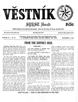 Primary view of object titled 'Věstník (West, Tex.), Vol. 56, No. 45, Ed. 1 Wednesday, November 6, 1968'.