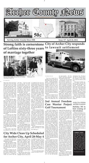 Primary view of object titled 'Archer County News (Archer City, Tex.), Vol. 106, No. 17, Ed. 1 Thursday, April 24, 2014'.
