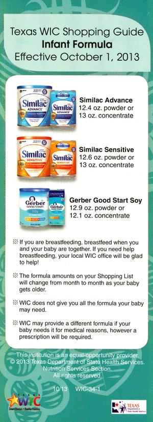 Primary view of object titled 'Texas WIC Shopping Guide: Infant Formula'.