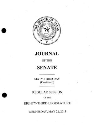 Primary view of object titled 'Journal of the Senate of Texas: 83rd Legislature, Regular Session, Wednesday, May 22, 2013 [Continued]'.