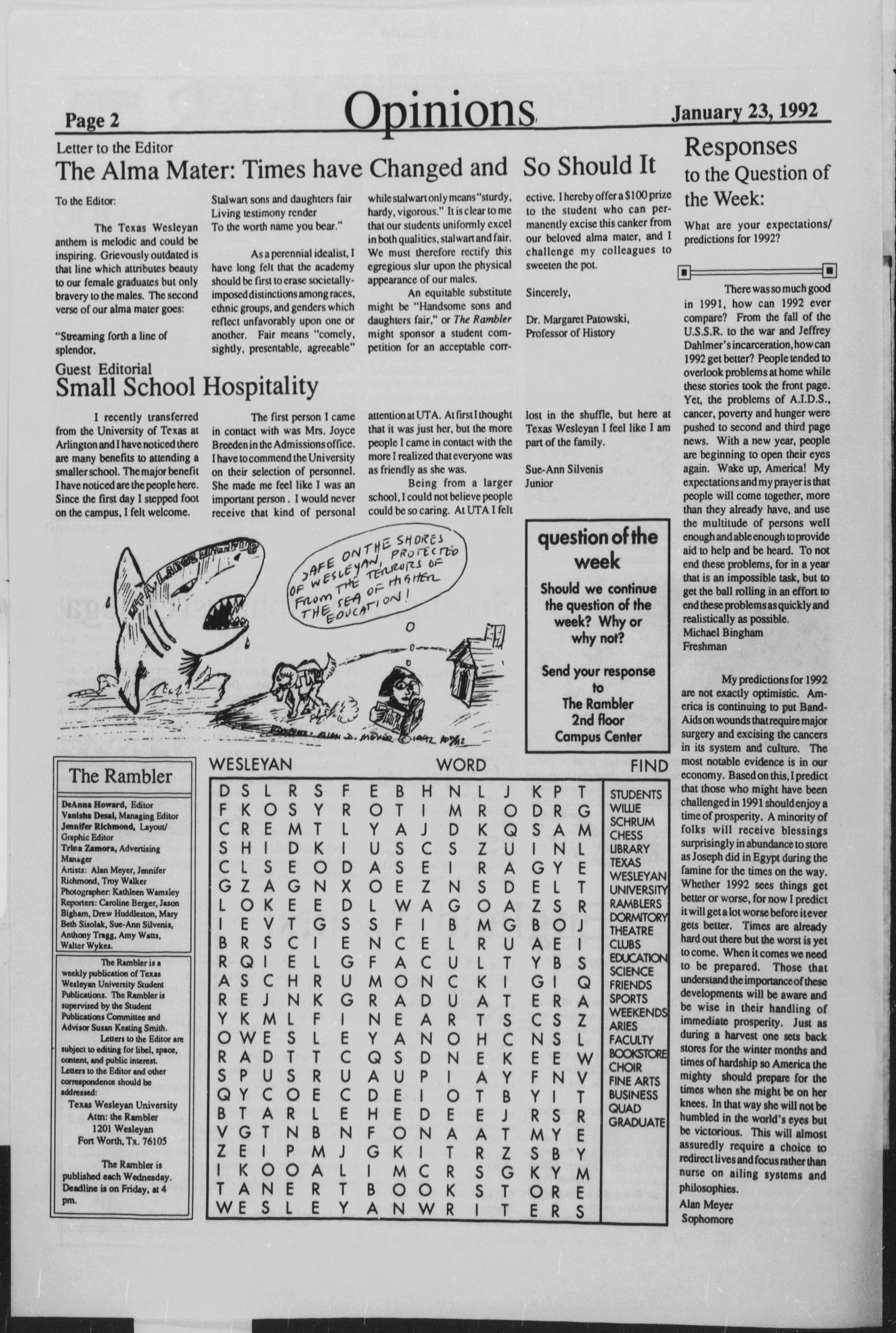 The Rambler (Fort Worth, Tex.), Vol. 68, No. 14, Ed. 1 Thursday, January 23, 1992
                                                
                                                    [Sequence #]: 2 of 4
                                                