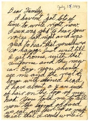 Primary view of object titled '[Letter by James Sutherlin to his family - 07/15/1943]'.