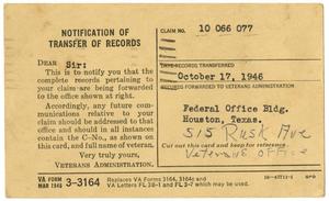 Primary view of object titled '[Notification of Transfer Records for James E. Sutherlin]'.
