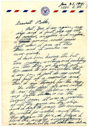 Primary view of object titled '[Letter by James Sutherlin to his parents - 01/25/1945]'.