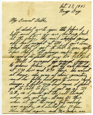 Primary view of object titled '[Letter by James E. Sutherlin to his parents - 10/27/1945]'.