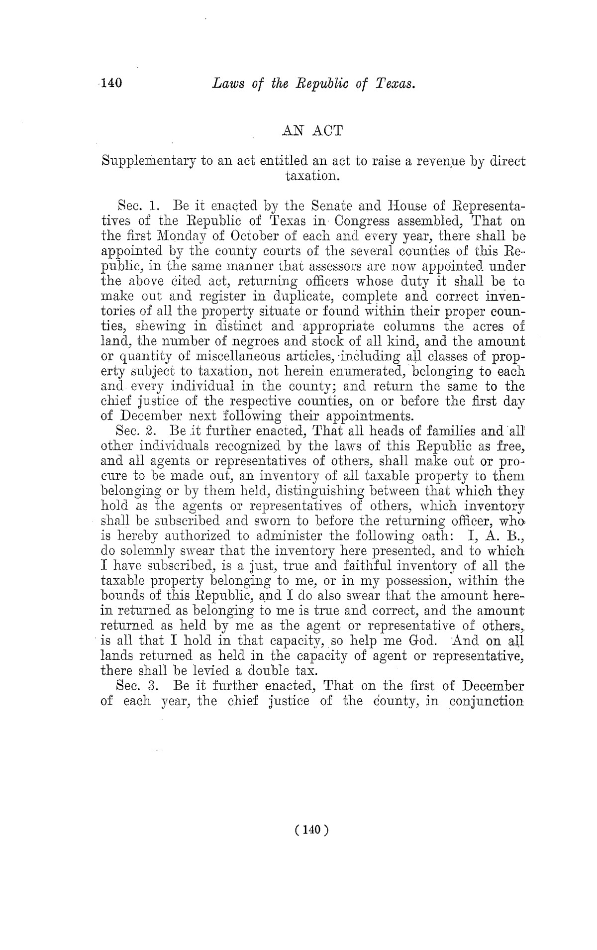 The Laws of Texas, 1822-1897 Volume 2
                                                
                                                    140
                                                