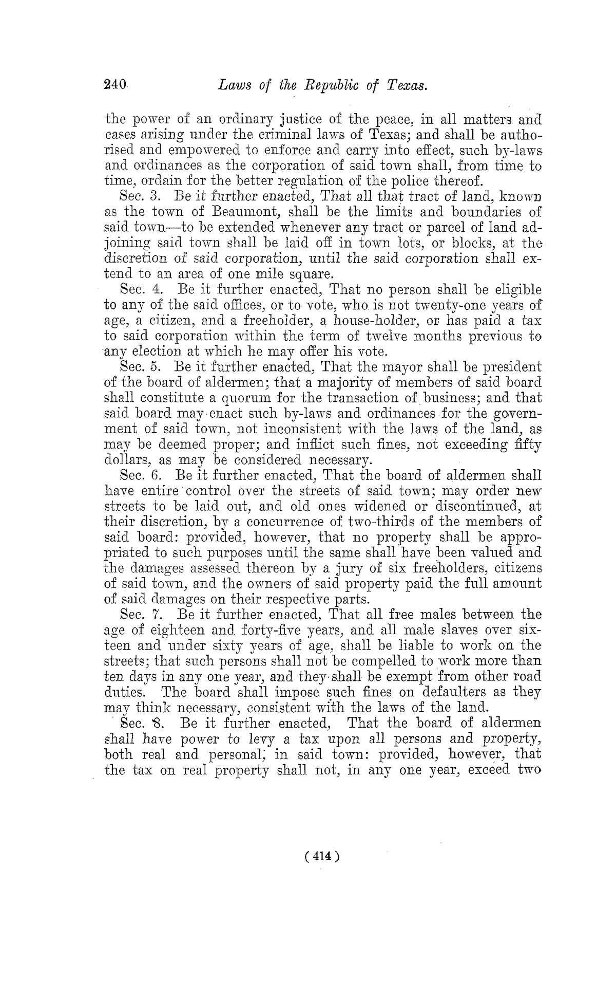 The Laws of Texas, 1822-1897 Volume 2
                                                
                                                    414
                                                