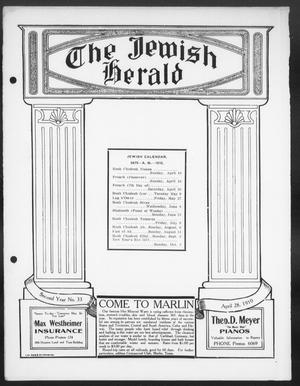 Primary view of object titled 'The Jewish Herald (Houston, Tex.), Vol. 2, No. 33, Ed. 1, Thursday, April 28, 1910'.