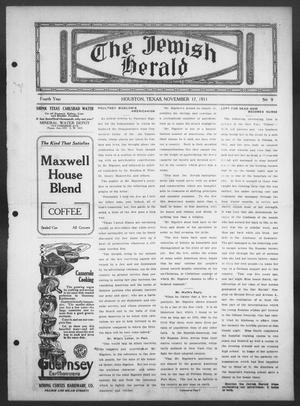 Primary view of object titled 'The Jewish Herald (Houston, Tex.), Vol. 4, No. 9, Ed. 1, Friday, November 17, 1911'.
