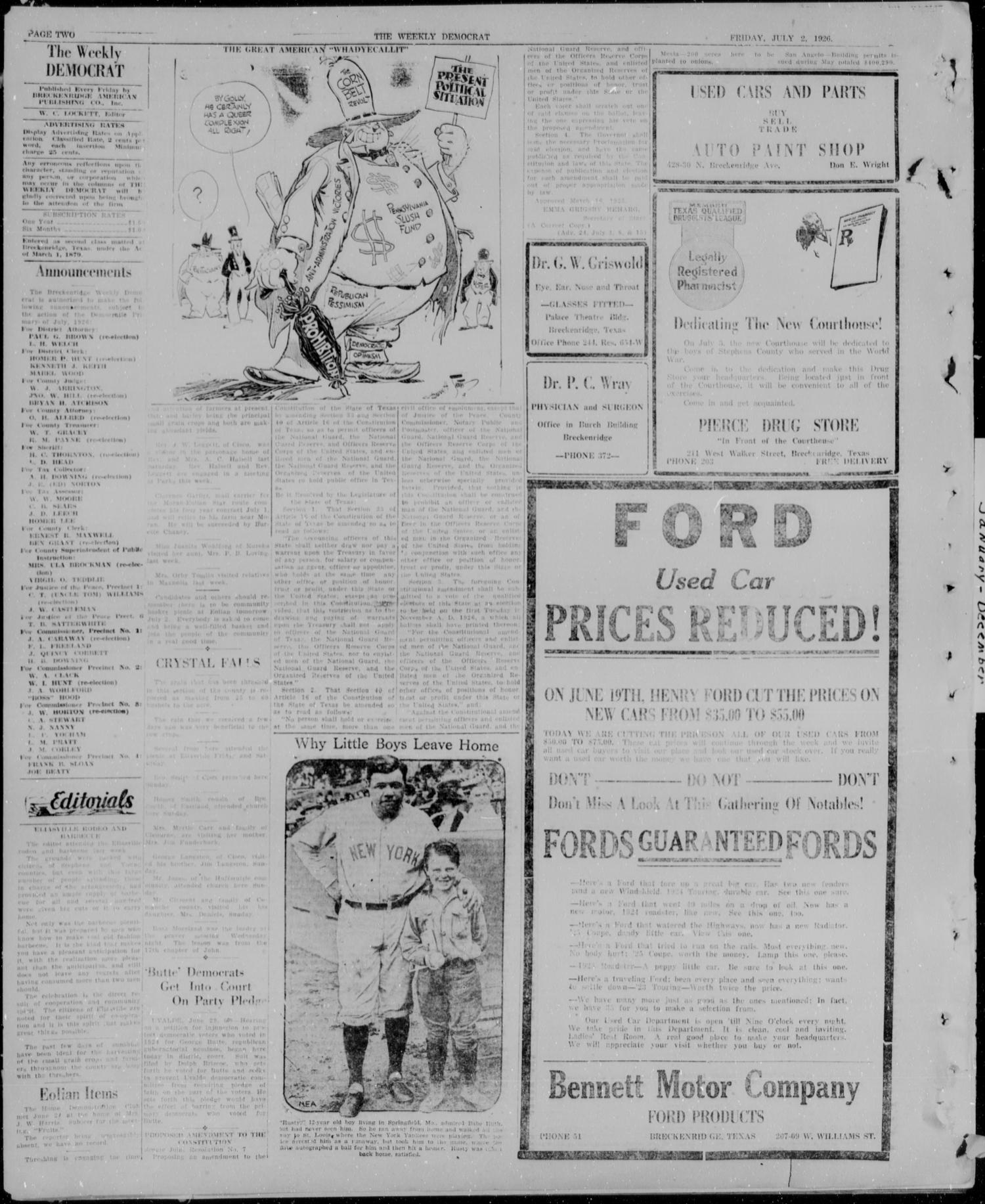 Breckenridge Weekly Democrat (Breckenridge, Tex), No. 47, Ed. 1, Friday, July 2, 1926
                                                
                                                    [Sequence #]: 2 of 6
                                                