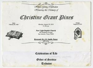 Primary view of object titled '[Funeral Program for Christine Grant Pines, August 30, 2010]'.