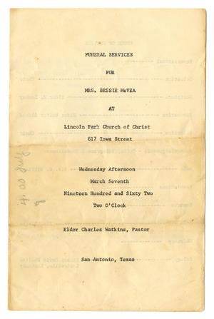 Primary view of object titled '[Funeral Program for Bessie McVea, March 7, 1962]'.