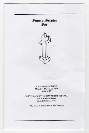 Primary view of object titled '[Funeral Program for Eliga Sledge, March 12, 1979]'.