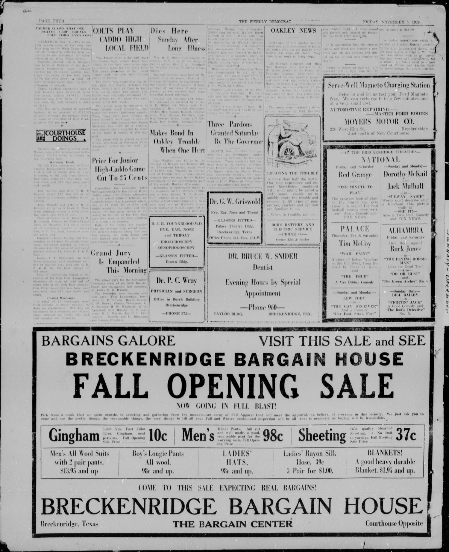 Breckenridge Weekly Democrat (Breckenridge, Tex), No. 13, Ed. 1, Friday, November 5, 1926
                                                
                                                    [Sequence #]: 4 of 4
                                                