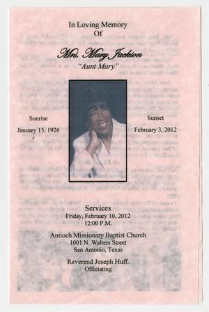 Primary view of object titled '[Funeral Program for Mary Jackson, February 10, 2012]'.