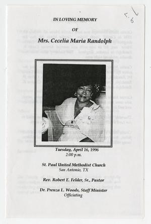 Primary view of object titled '[Funeral Program for Cecelia Maria Randolph, April 16, 1996]'.