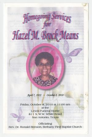 Primary view of object titled '[Funeral Program for Hazel M. Brock Means, October 8, 2010]'.