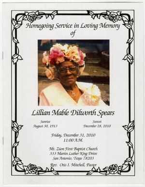 Primary view of object titled '[Funeral Program for Lillian Mable Dilworth Spears, December 31, 2010]'.