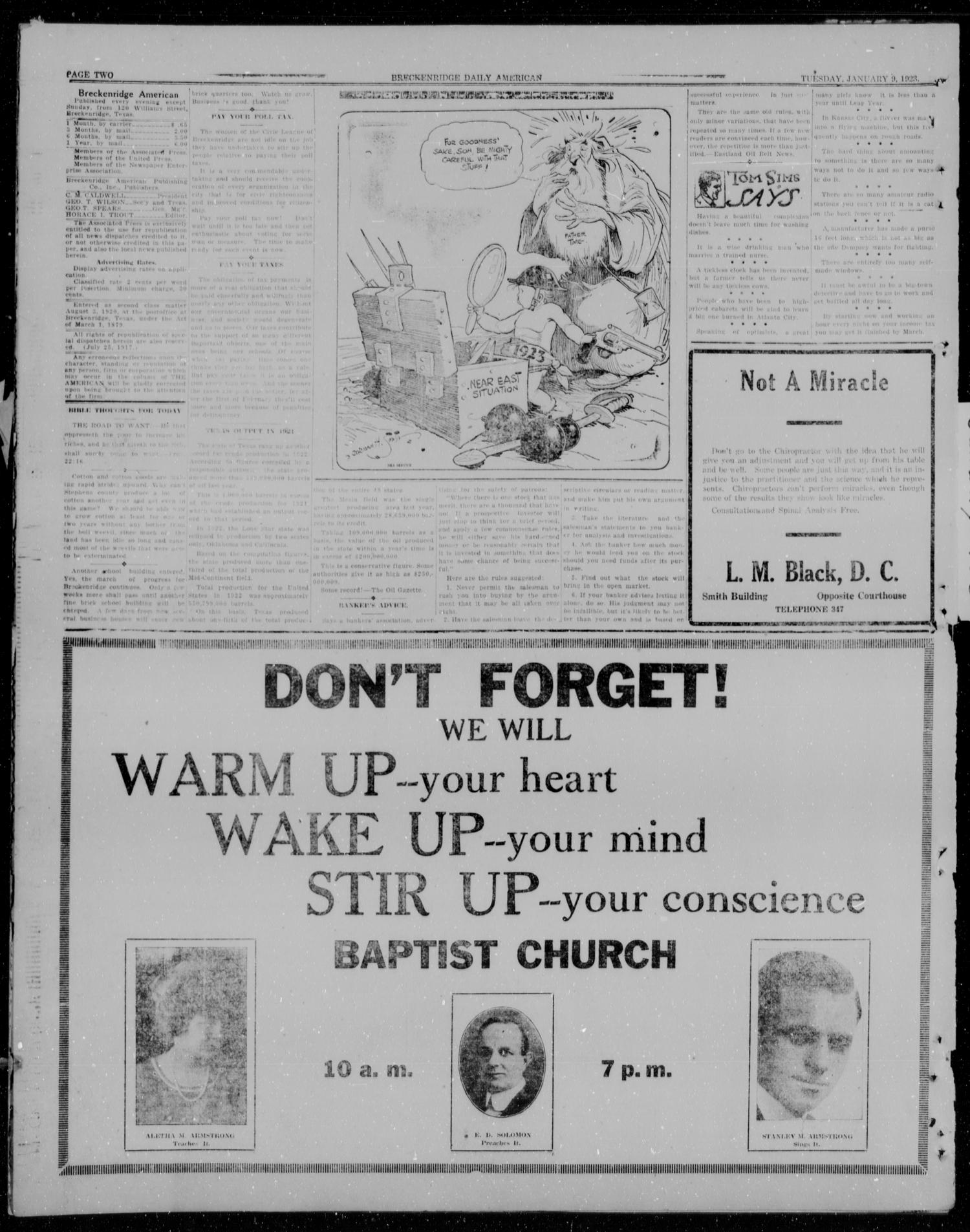 The Breckenridge Daily American (Breckenridge, Tex.), Vol. 3, No. 164, Ed. 1, Tuesday, January 9, 1923
                                                
                                                    [Sequence #]: 2 of 4
                                                