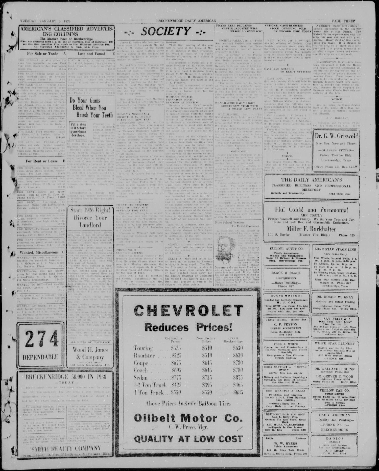 The Breckenridge Daily American (Breckenridge, Tex.), Vol. 6, No. 156, Ed. 1, Tuesday, January 5, 1926
                                                
                                                    [Sequence #]: 3 of 4
                                                