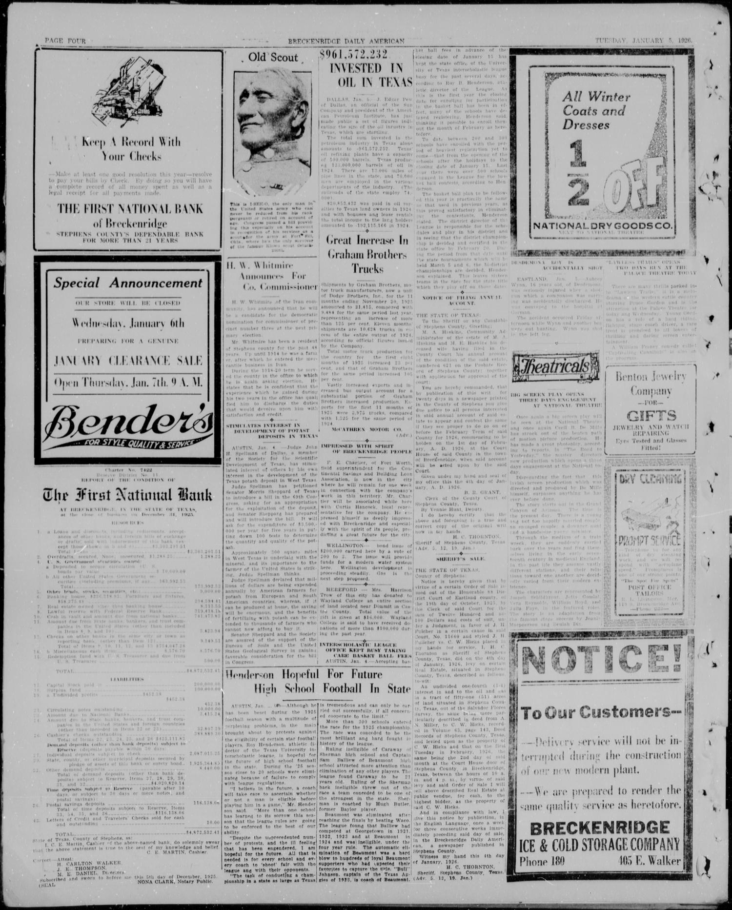 The Breckenridge Daily American (Breckenridge, Tex.), Vol. 6, No. 156, Ed. 1, Tuesday, January 5, 1926
                                                
                                                    [Sequence #]: 4 of 4
                                                