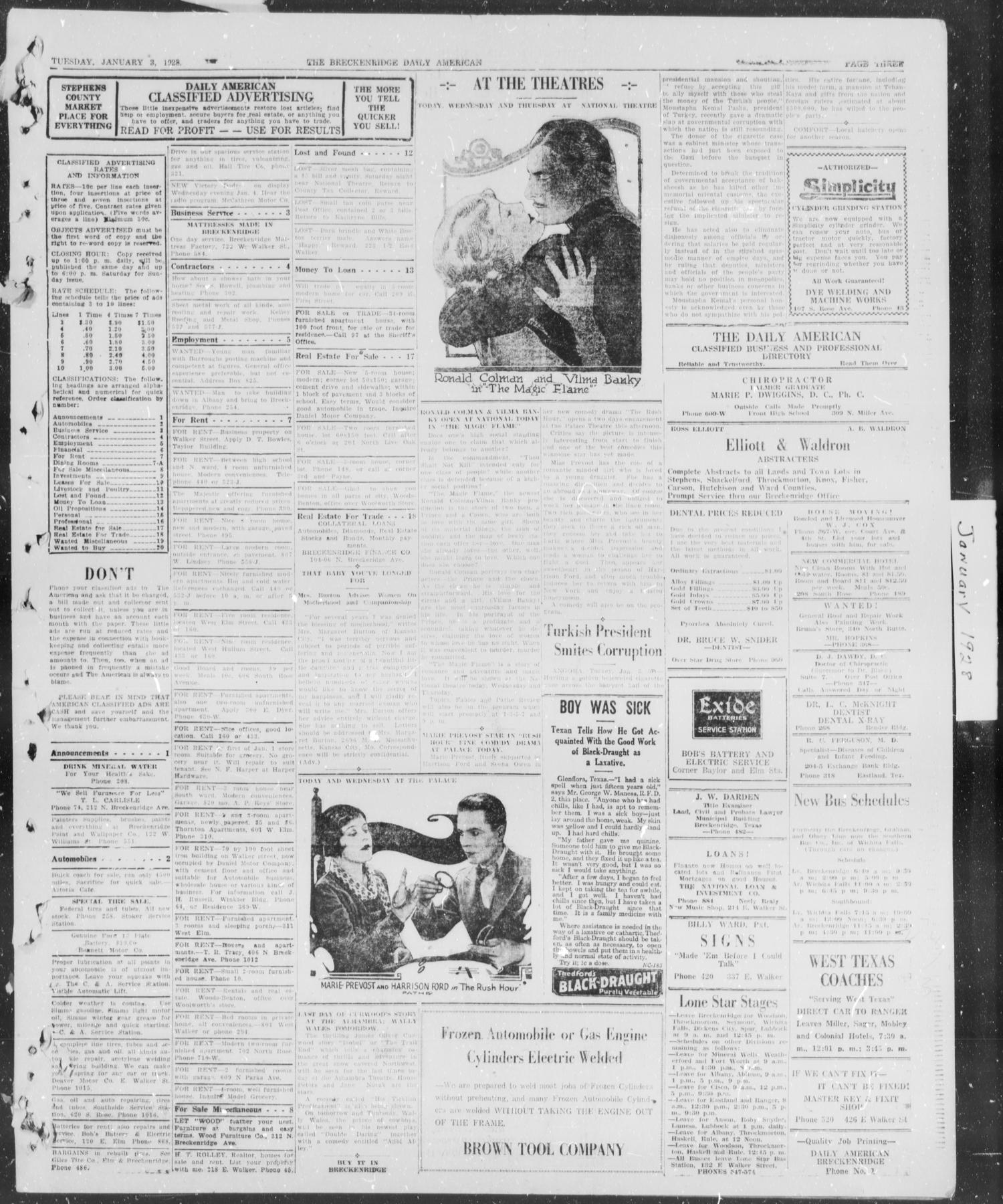 The Breckenridge Daily American (Breckenridge, Tex.), Vol. 8, No. 153, Ed. 1, Tuesday, January 3, 1928
                                                
                                                    [Sequence #]: 3 of 4
                                                
