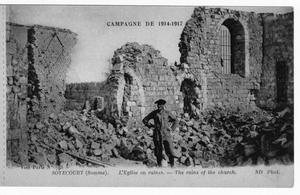 Primary view of object titled '[Postcard of Soyecourt Church Ruins]'.