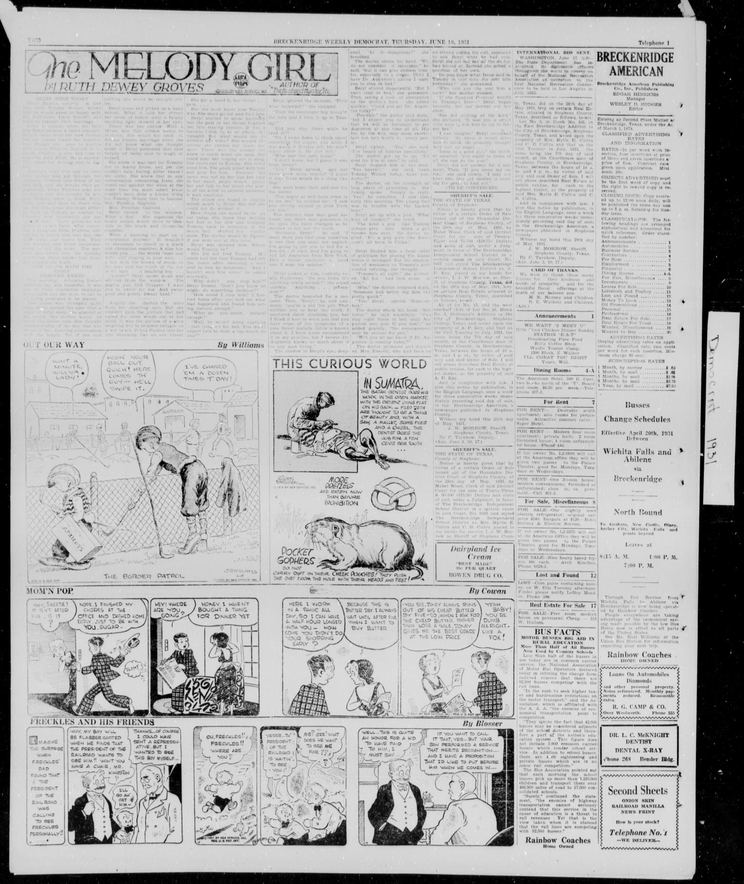 Breckenridge Weekly Democrat (Breckenridge, Tex.), Ed. 1, Thursday, June 18, 1931
                                                
                                                    [Sequence #]: 2 of 4
                                                