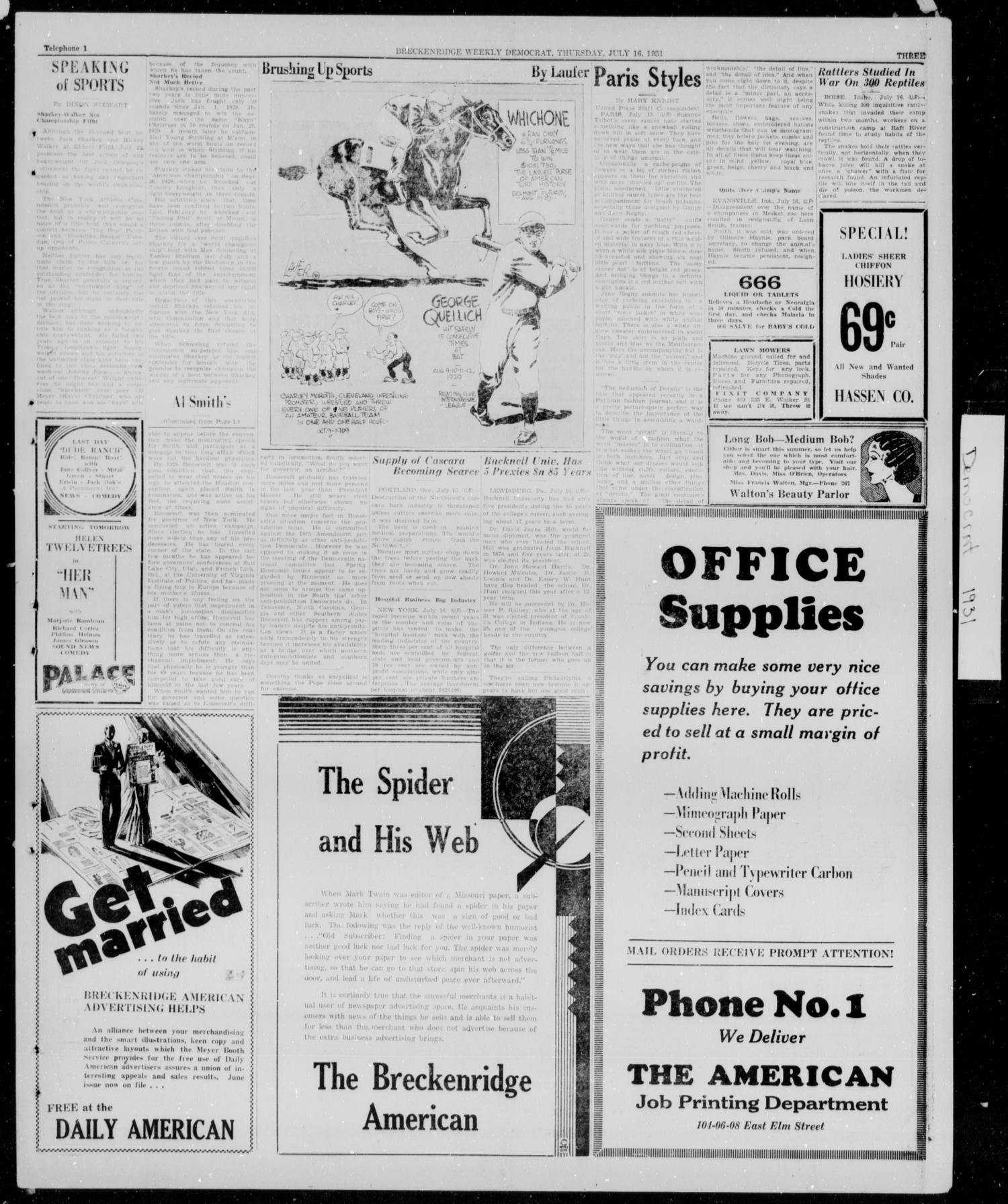 Breckenridge Weekly Democrat (Breckenridge, Tex.), Ed. 1, Thursday, July 16, 1931
                                                
                                                    [Sequence #]: 3 of 4
                                                