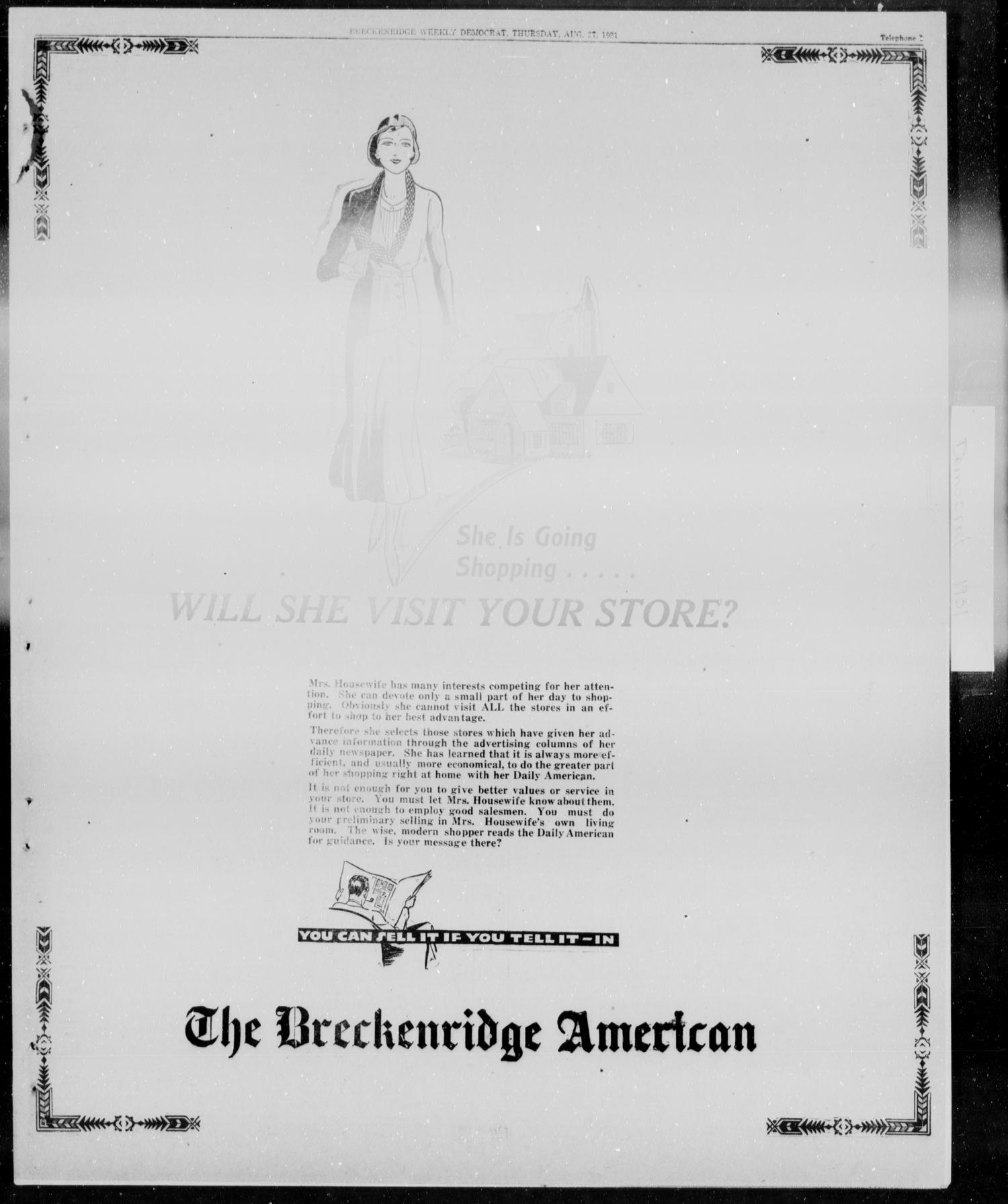 Breckenridge Weekly Democrat (Breckenridge, Tex.), Ed. 1, Thursday, August 27, 1931
                                                
                                                    [Sequence #]: 3 of 4
                                                