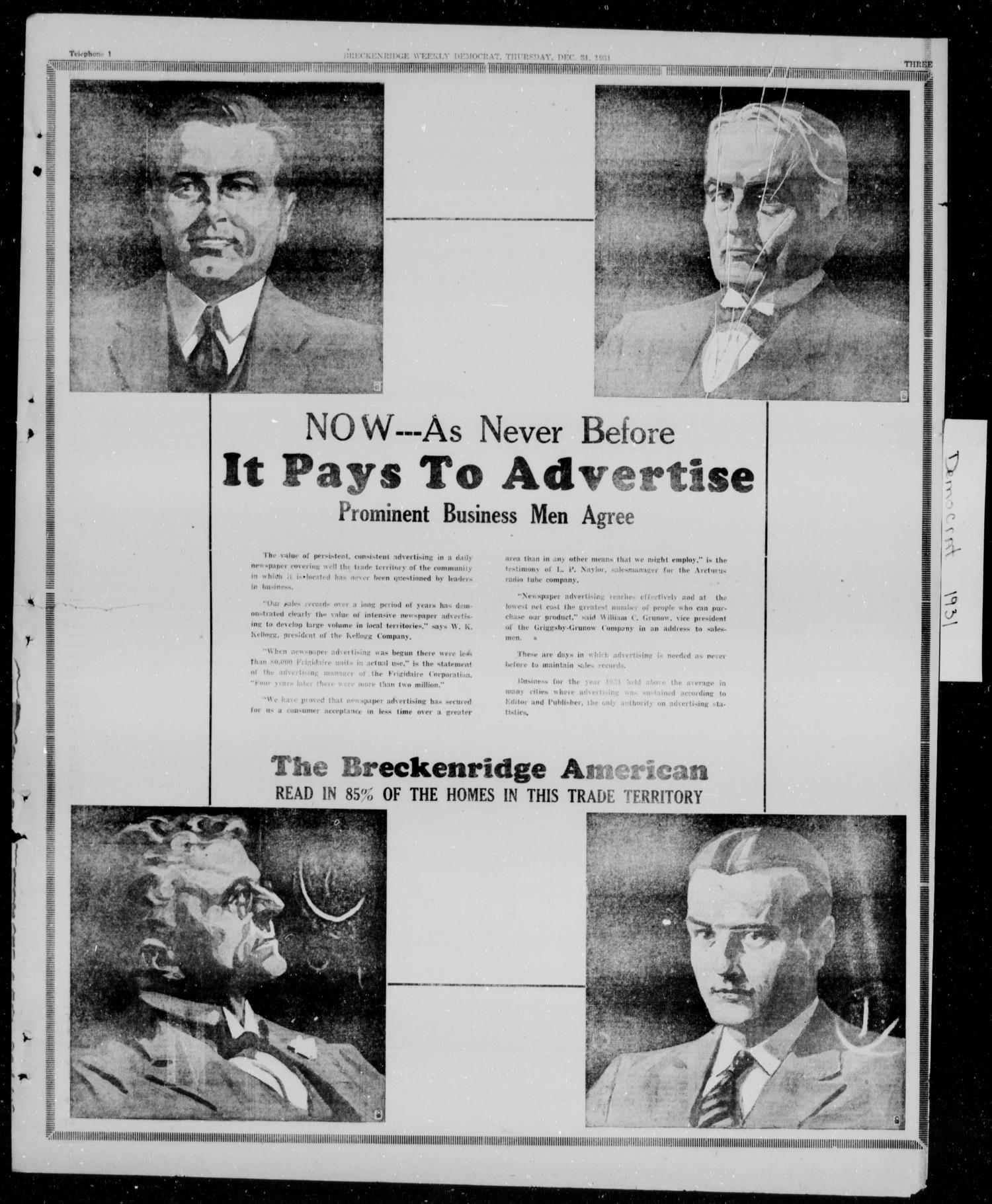 Breckenridge Weekly Democrat (Breckenridge, Tex.), Ed. 1, Thursday, December 31, 1931
                                                
                                                    [Sequence #]: 3 of 4
                                                