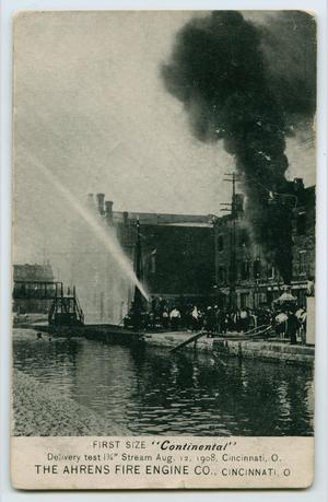 Primary view of object titled '[Postcard of a Fire Engine Test]'.