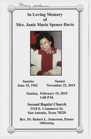 Primary view of object titled '[Funeral Program for Janis Marie Spence Davis, February 15, 2015]'.