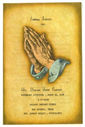 Primary view of [Funeral Program for William Henry Garrett, March 21, 1984]