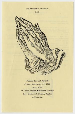 Primary view of object titled '[Funeral Program for Dupree Samuel Beverly, November 11, 1988]'.