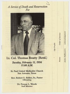 Primary view of object titled '[Funeral Program for Thomas Beatty, February 13, 1996]'.