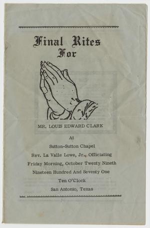 Primary view of object titled '[Funeral Program for Louis Edward Clark, October 29, 1971]'.