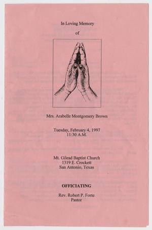 Primary view of object titled '[Funeral Program for Arabelle Montgomery Brown, February 4, 1997]'.